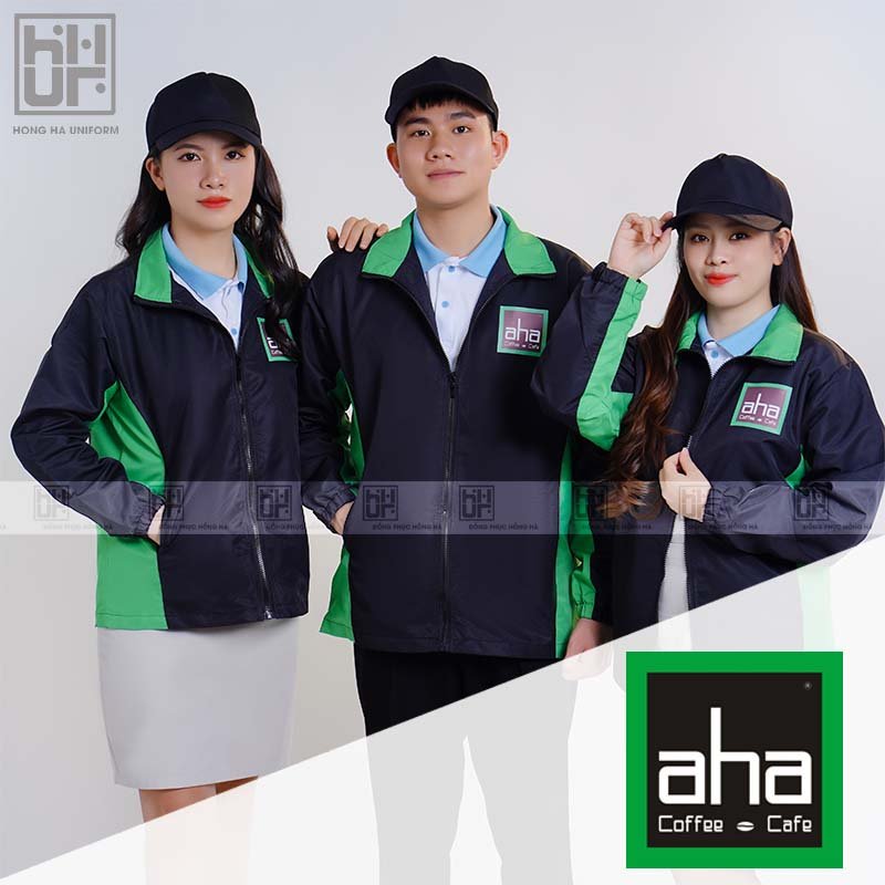 Áo khoác đồng phục AHA màu đen phối xanh