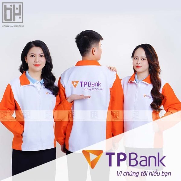 Áo Khoác Gió Đồng Phục TP Bank Màu Trắng Phối Cam