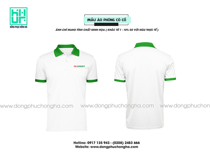 Đồng phục công ty màu trắng phối xanh lá cây - FE CREDIT