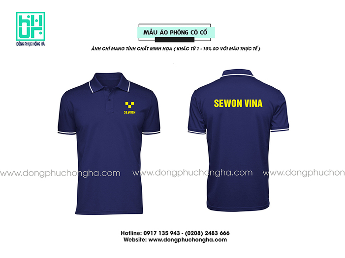 Đồng phục công ty màu xanh tím than phối viền trắng - Sewon Vina