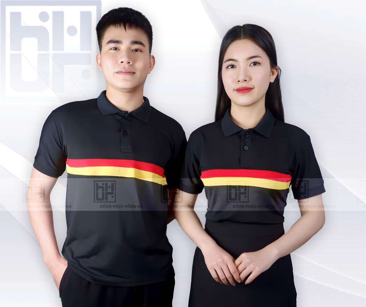 Đồng Phục Polo Màu Đen Phối Kẻ Ngang Ngực