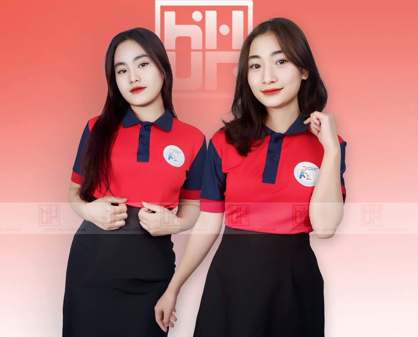 Đồng Phục Polo Đỏ Phối Tím Than