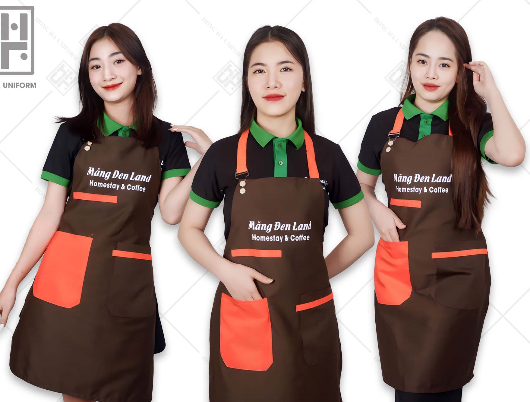 Tạp Dề Móc Khóa Homestay & Coffee Màu Nâu Phối Cam