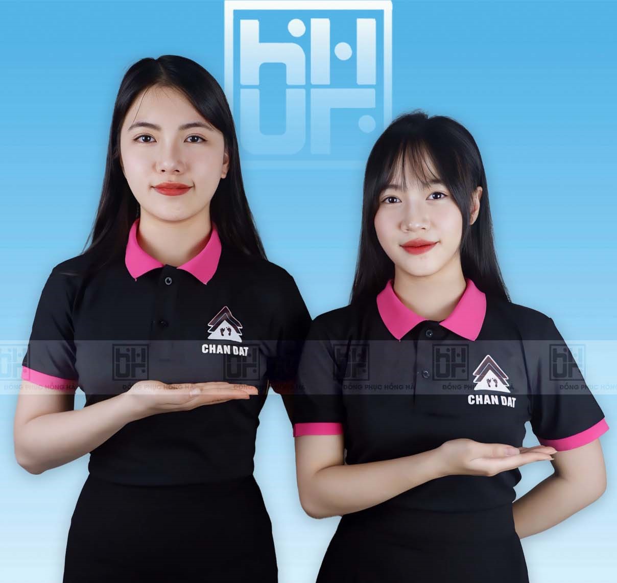 Đồng Phục Polo Màu Đen Phối Hồng