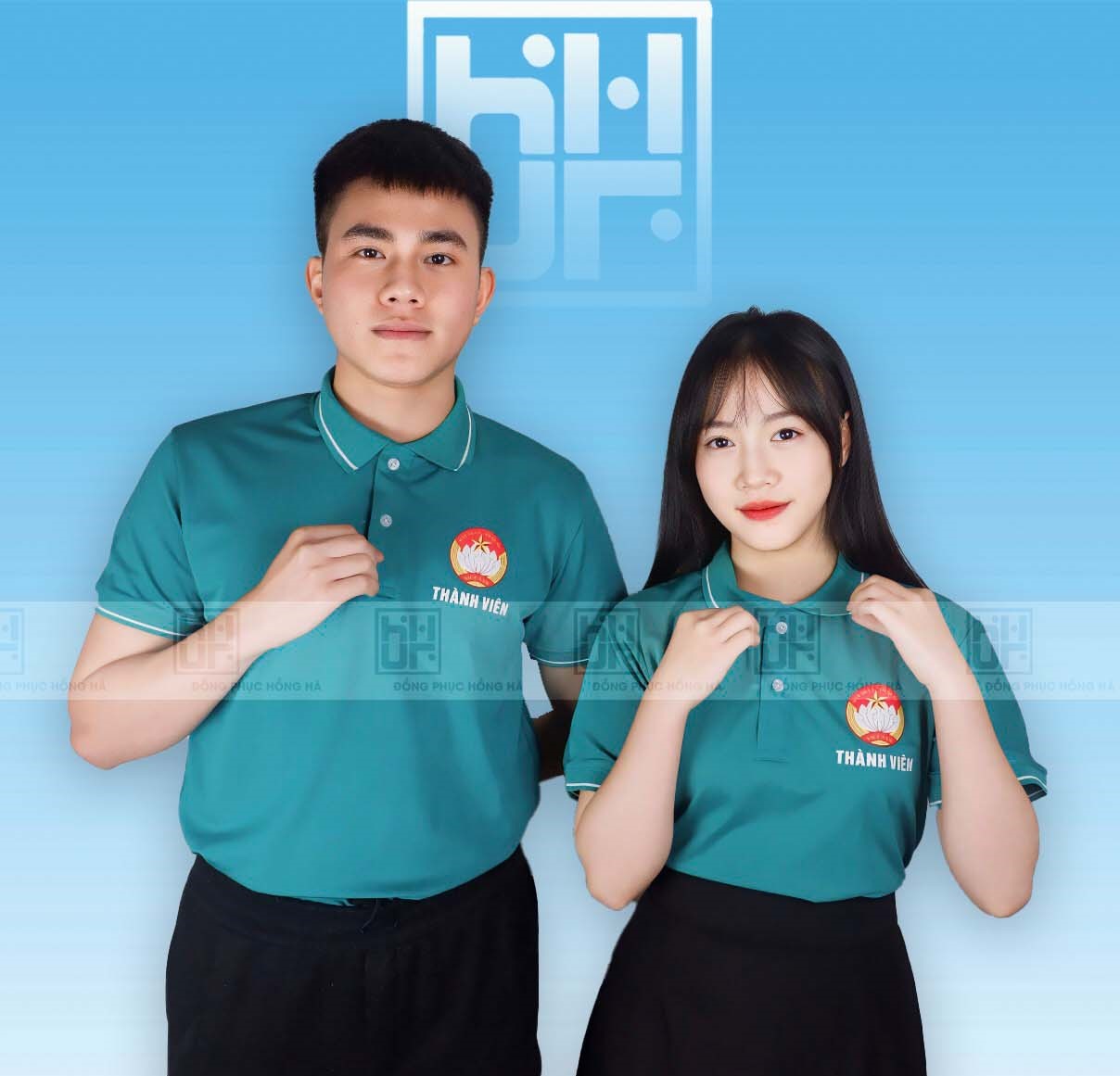 Đồng Phục Polo Màu Xanh Lý Phối Kẻ Trắng