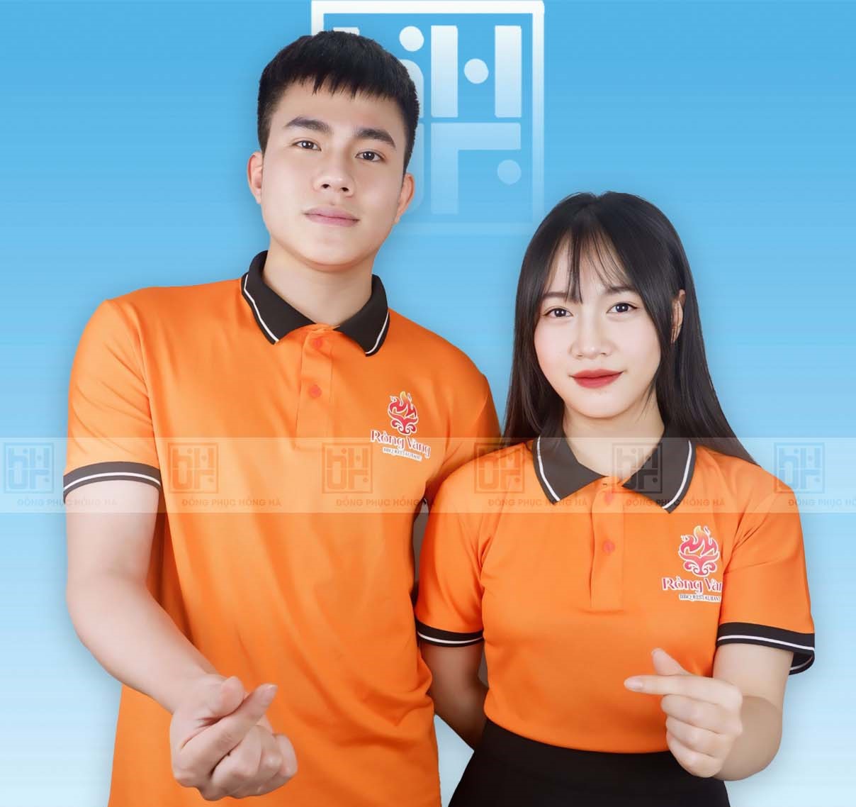 Đồng Phục Polo Cam Phối Cổ Đen Viền Trắng