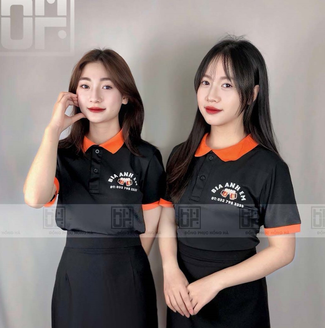 Đồng Phục Polo Đen Phối Cam