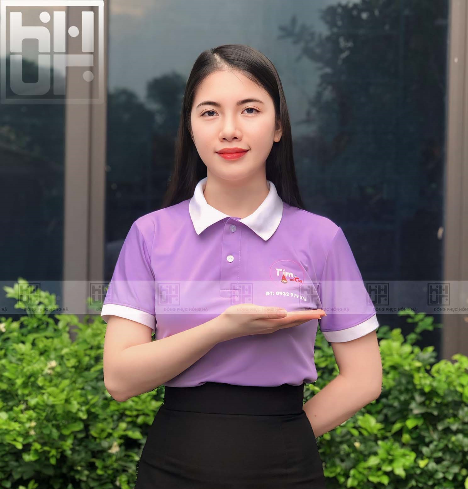 Đồng Phục Polo Màu Tím Phối Trắng