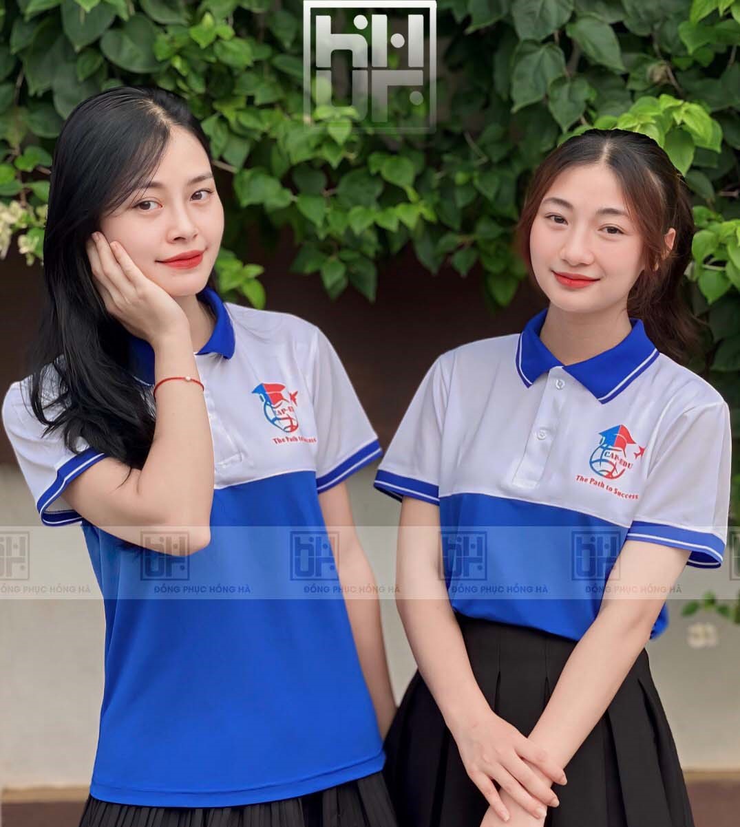 Đồng Phục Polo Màu Xanh Phối Trắng