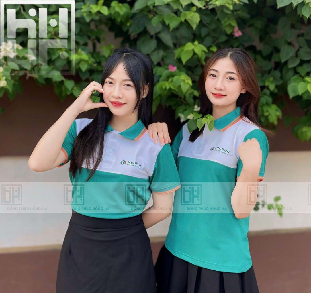 Đồng Phục Polo Màu Xanh Lý Phối Trắng