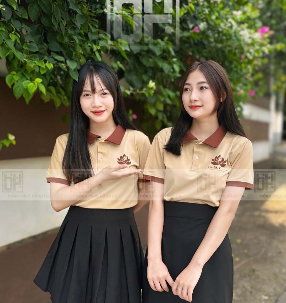 Đồng Phục Polo Màu Be Phối Cổ Nâu