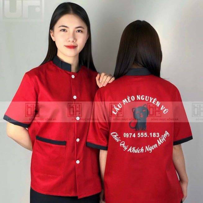 Áo bếp đồng phục màu đỏ