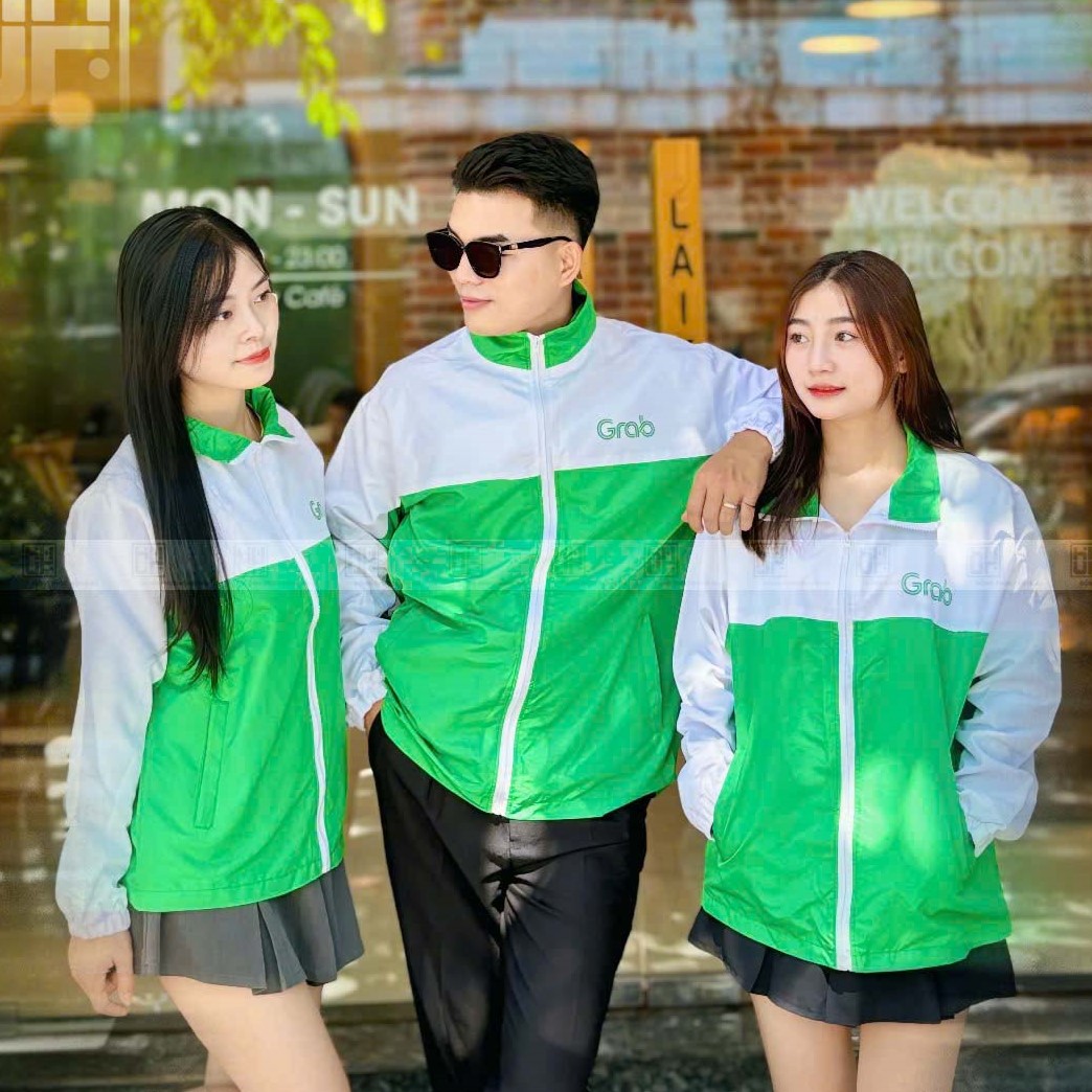 Áo khoác đồng phục Grab xanh trắng cao cấp cho nhân viên