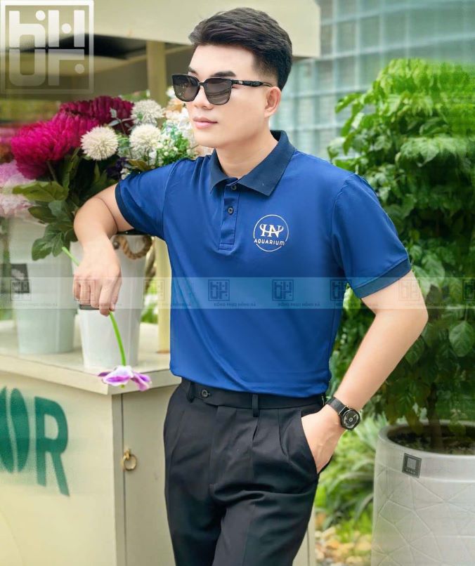 Áo polo đồng phục tím than thêu logo chuyên nghiệp