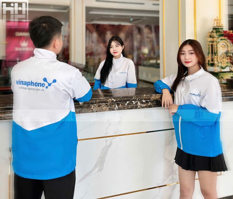 Áo khoác đồng phục nhân viên màu xanh trắng