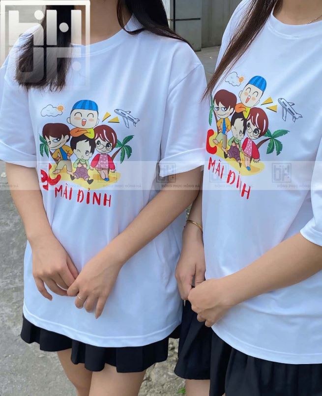 Đồng phục áo nhóm trắng in hình dễ thương