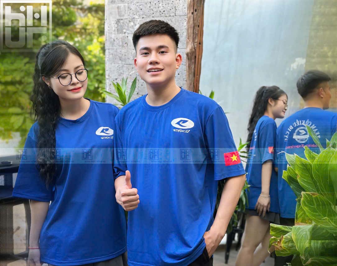 Mẫu áo thun đồng phục xanh dương cho doanh nghiệp