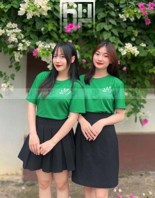 Đồng phục áo thun xanh lá chất liệu cotton thoáng mát