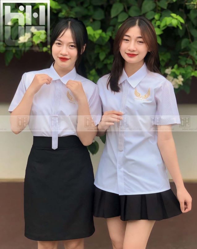 Đồng phục lễ tân nữ áo sơ mi trắng thanh lịch phù hợp khách sạn và doanh nghiệp