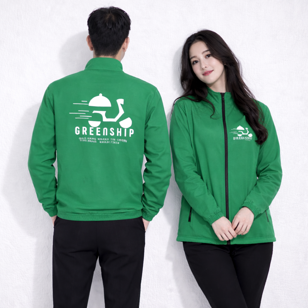 Áo khoác đồng phục shipper màu xanh lá in logo giao hàng