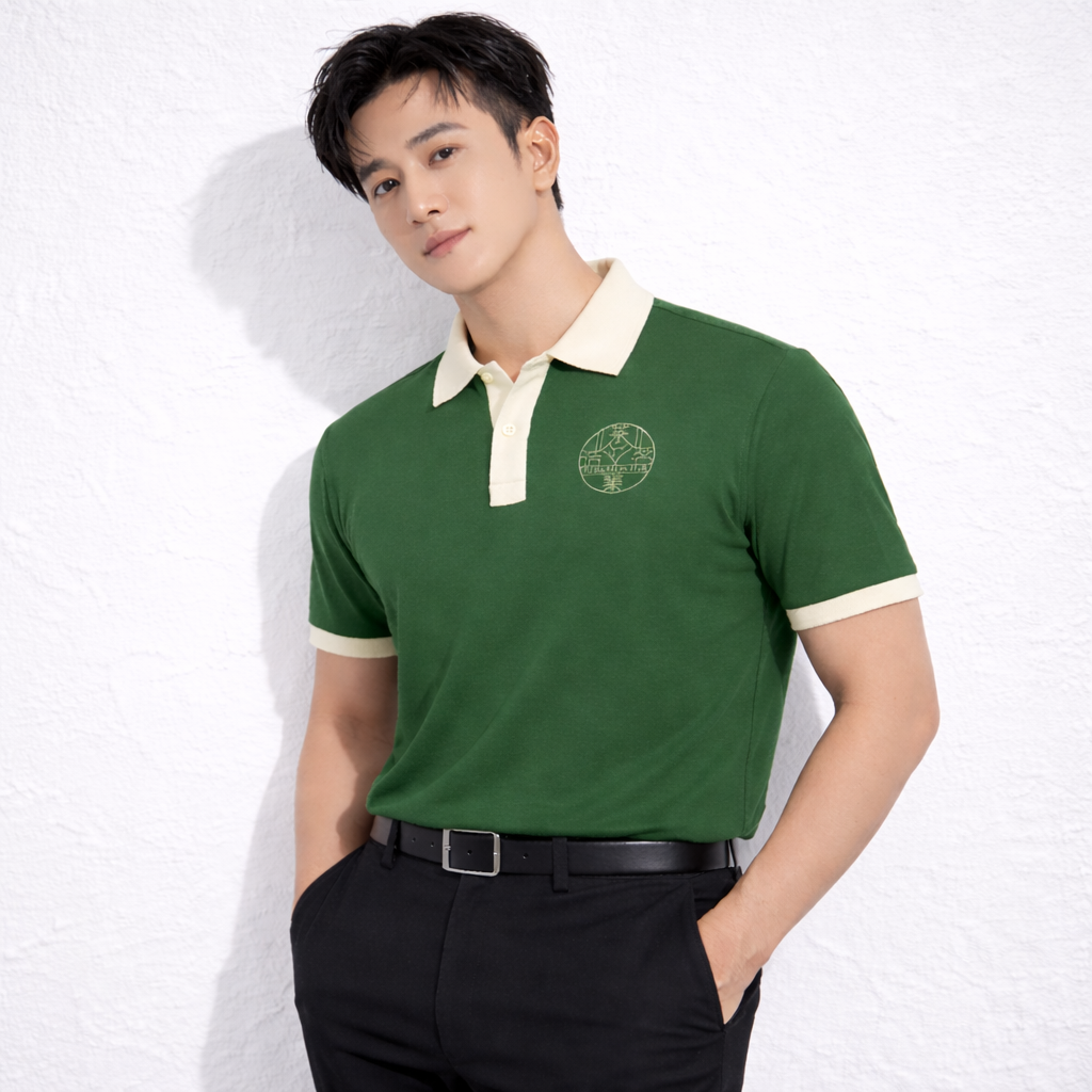 Áo polo đồng phục phối màu cổ kem sang trọng