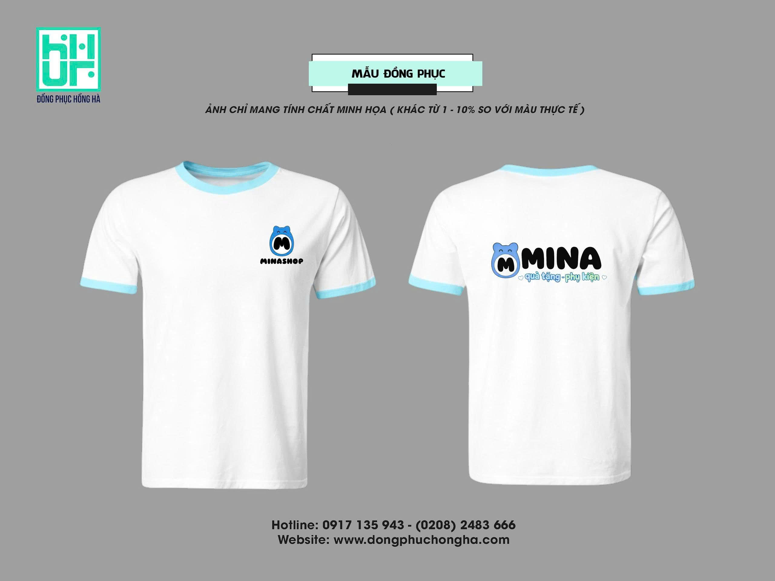 Mẫu thiết kế mặt trước và mặt sau áo thun đồng phục MINASHOP.