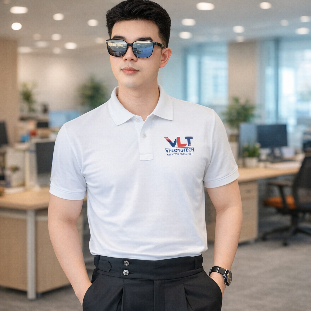 Mẫu áo thun đồng phục Vinlongtech màu trắng