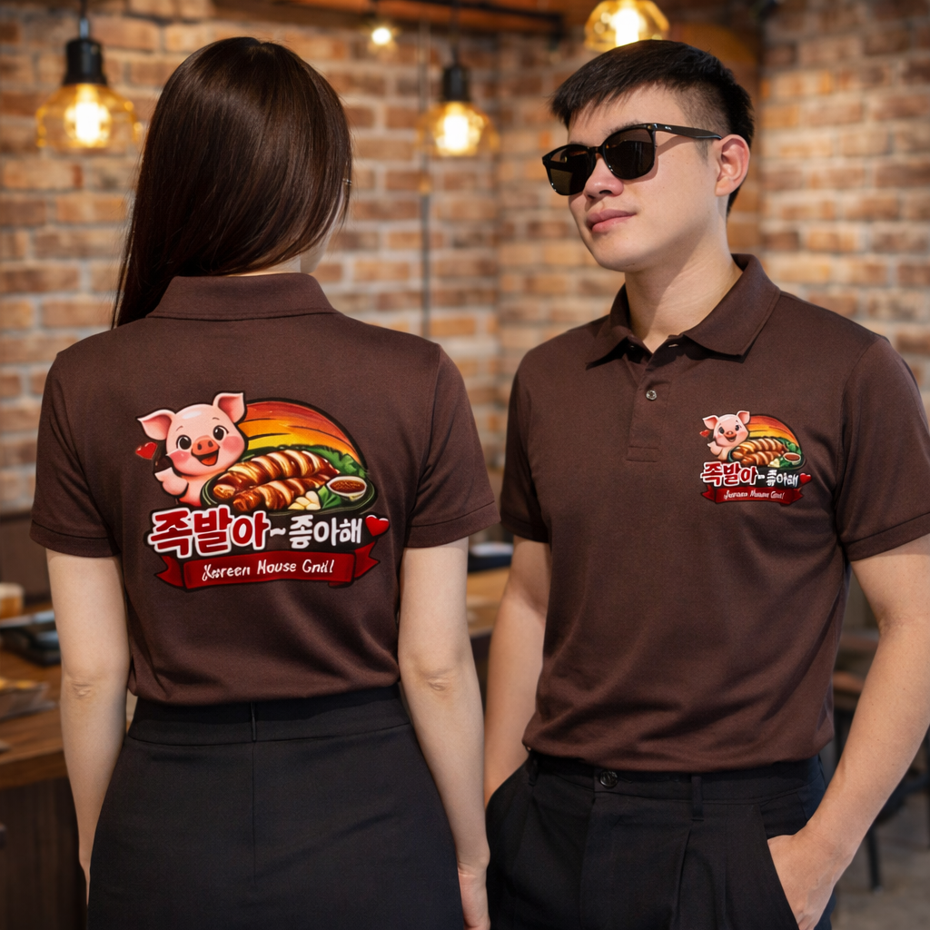 logo in phía trước ngực và phía sau lưng.