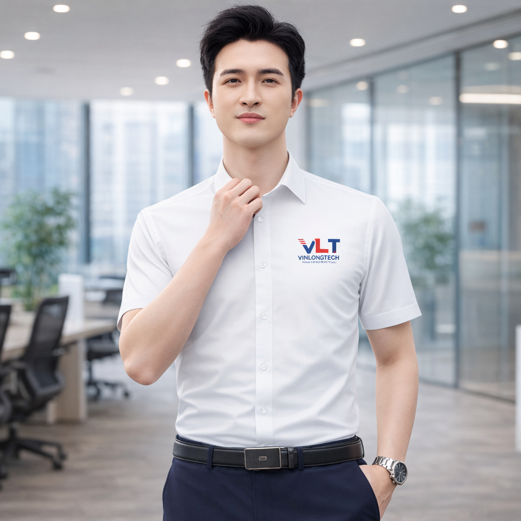 Mẫu áo sơ mi nam đồng phục công sở form dáng chuẩn tại Hồng Hà.