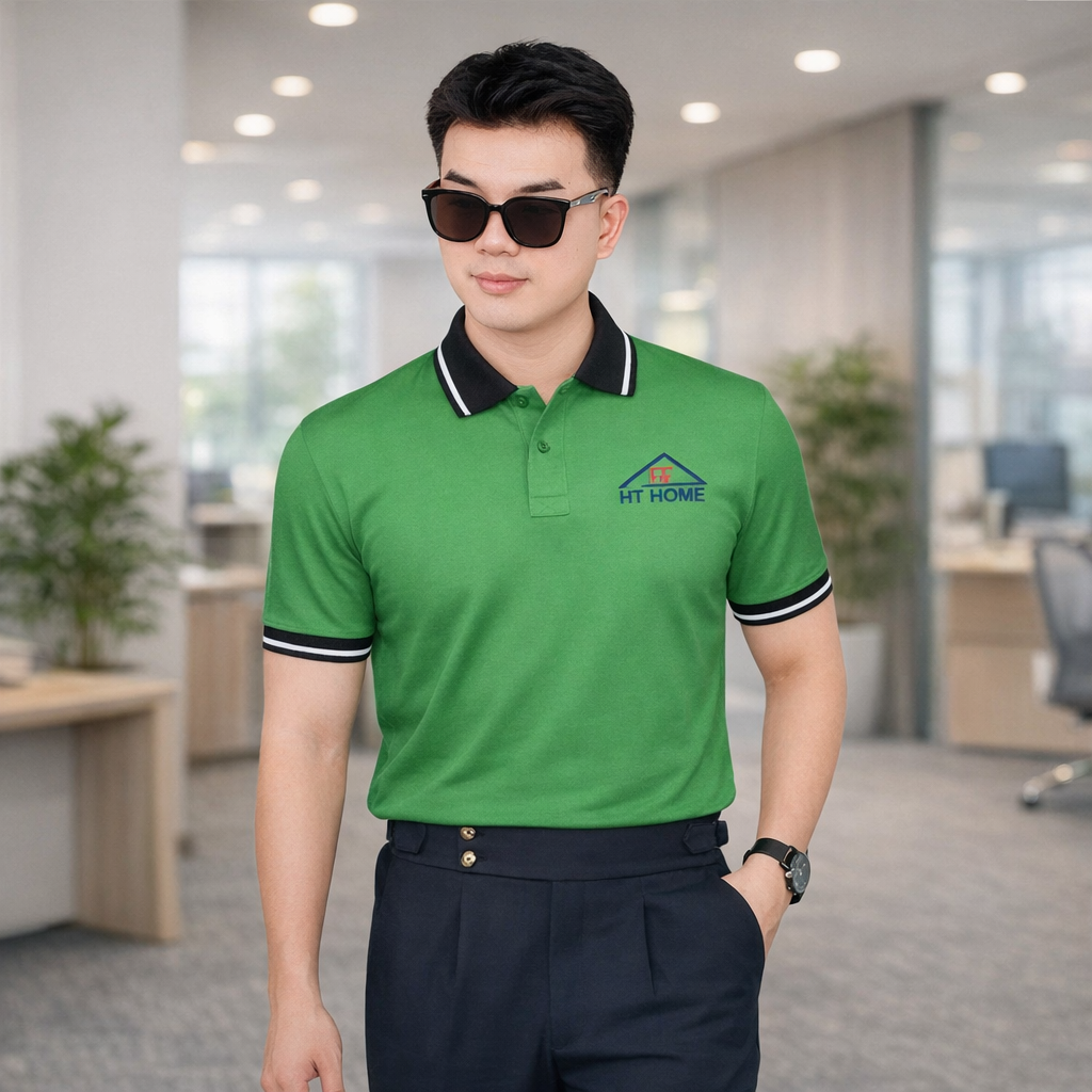 Mẫu áo polo đồng phục HT HOME màu xanh lá