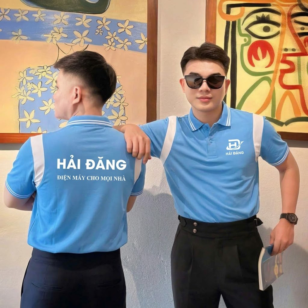 Áo đồng phục polo xanh dương Hải Đăng mặt trước và sau