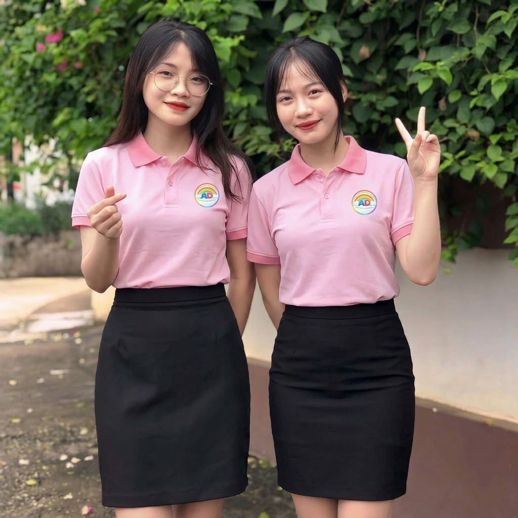 Áo đồng phục polo hồng hiện đại trẻ trung