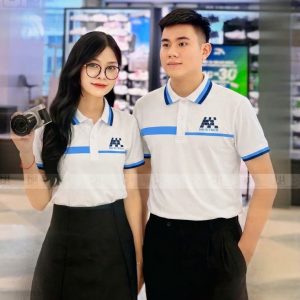 Mẫu áo thun đồng phục HK-ETECH màu trắng phối xanh chuyên nghiệp