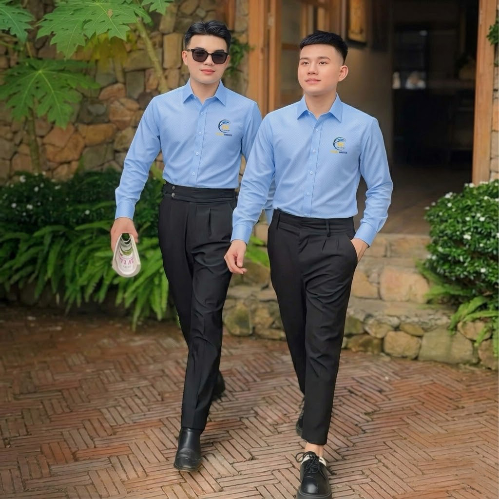 Áo sơ mi nhân viên màu xanh dương cao cấp