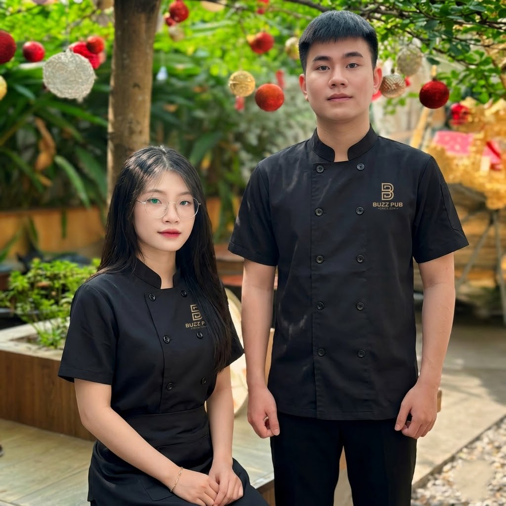 Áo bếp đồng phục màu đen cao cấp sang trọng