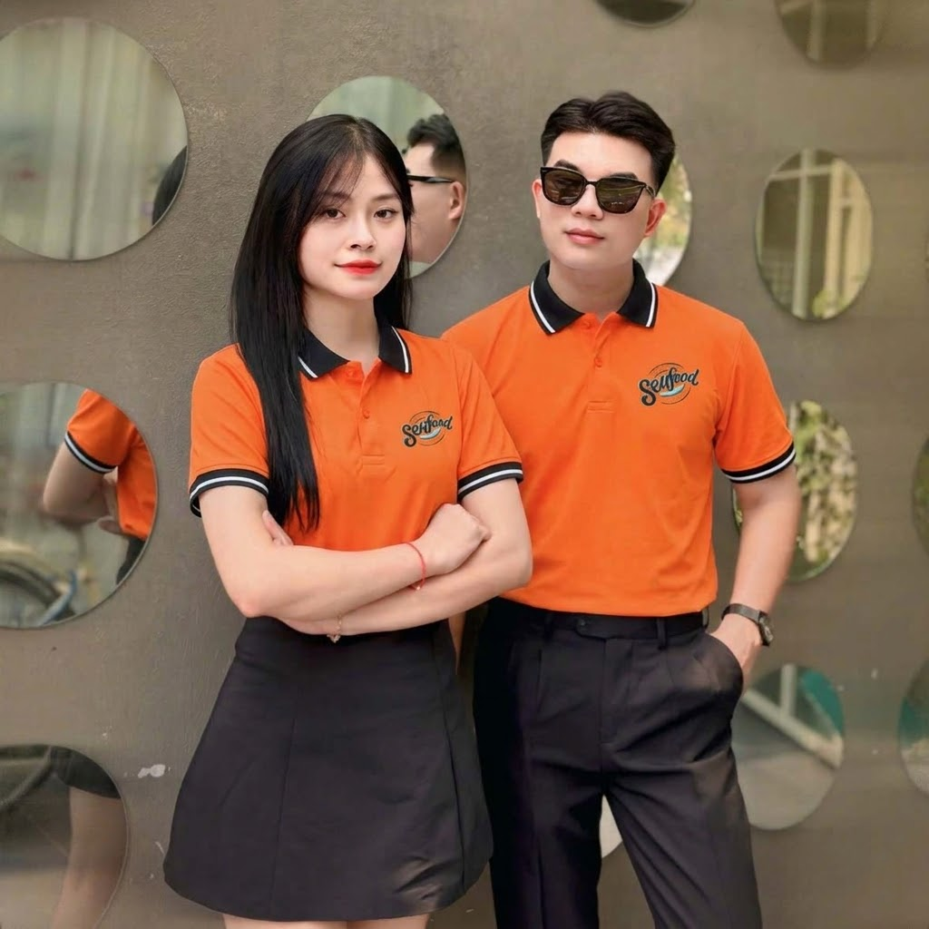 Mẫu Áo Polo Đồng Phục Màu Cam Phối Đen