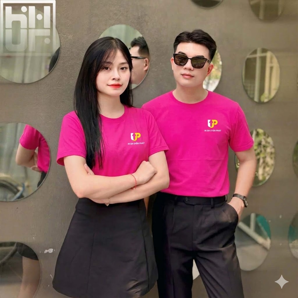 Mẫu áo thun đồng phục màu hồng cho doanh nghiệp