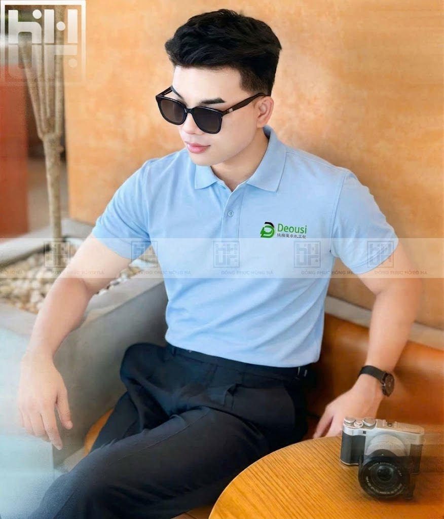 Áo polo công sở màu xanh thanh lịch