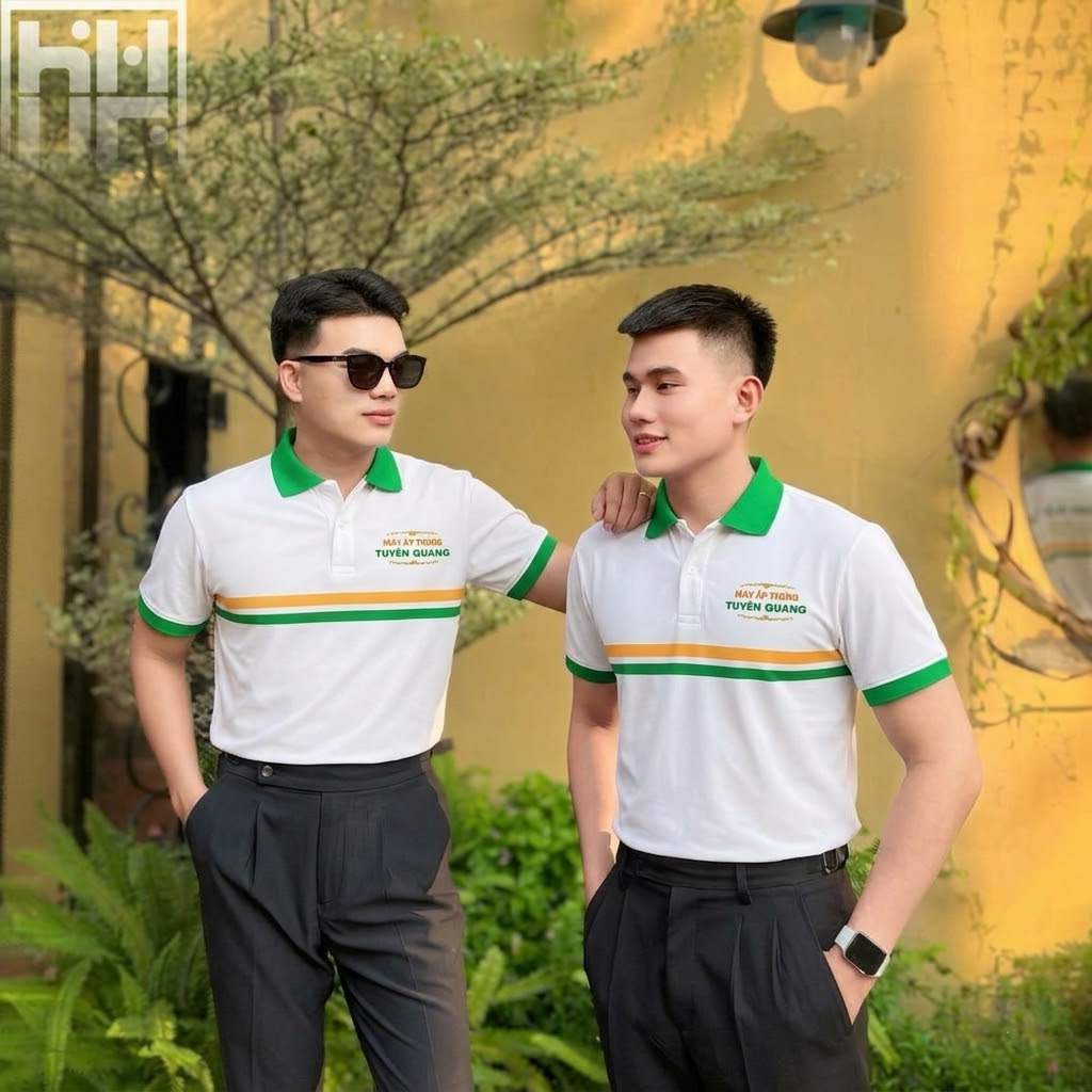 Đồng phục doanh nghiệp màu trắng phối xanh đẹp