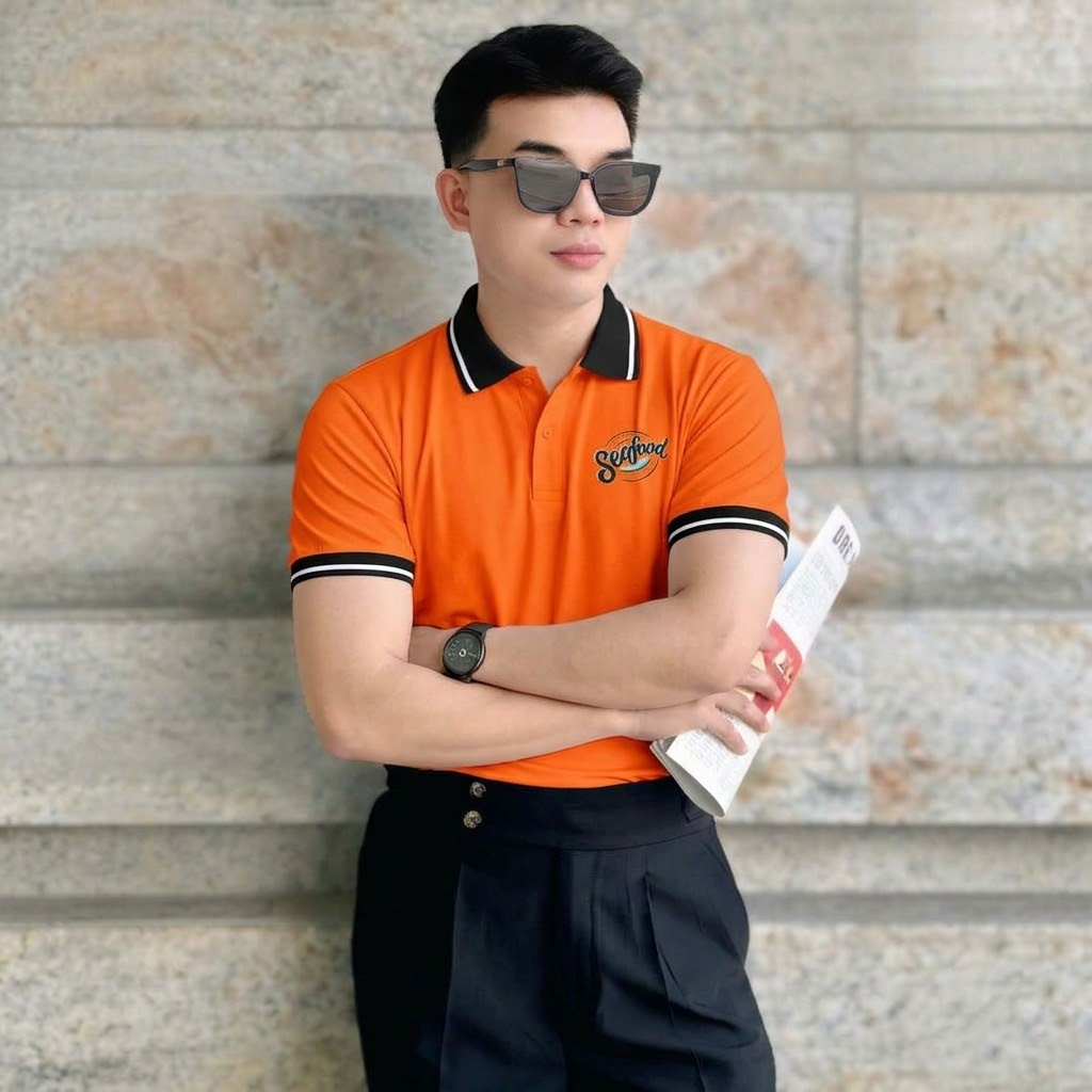 Áo Polo Màu Cam Phối Đen
