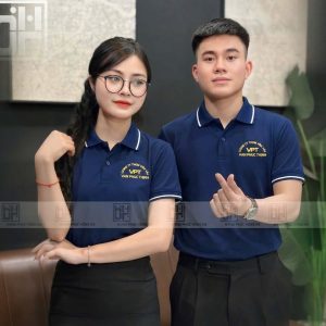 Mẫu áo đồng phục công ty xanh than phối trắng