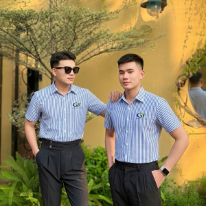 Áo sơ mi đồng phục kẻ sọc xanh chuyên nghiệp