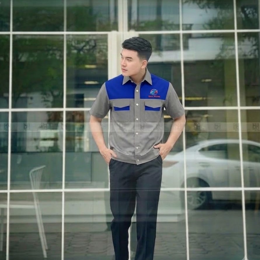 Mẫu áo đồng phục kỹ thuật điện lạnh màu xanh xám đẹp