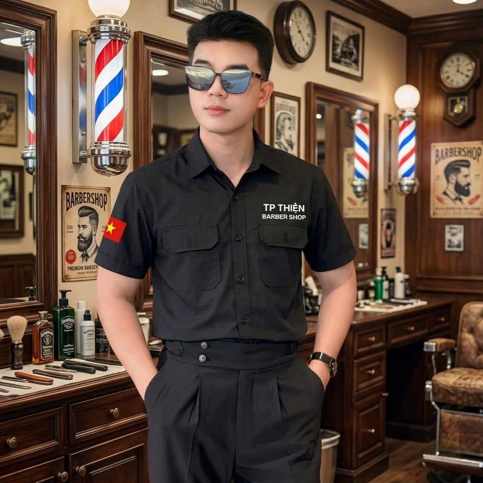 Mẫu áo đồng phục sơ mi ngắn tay Barber Shop