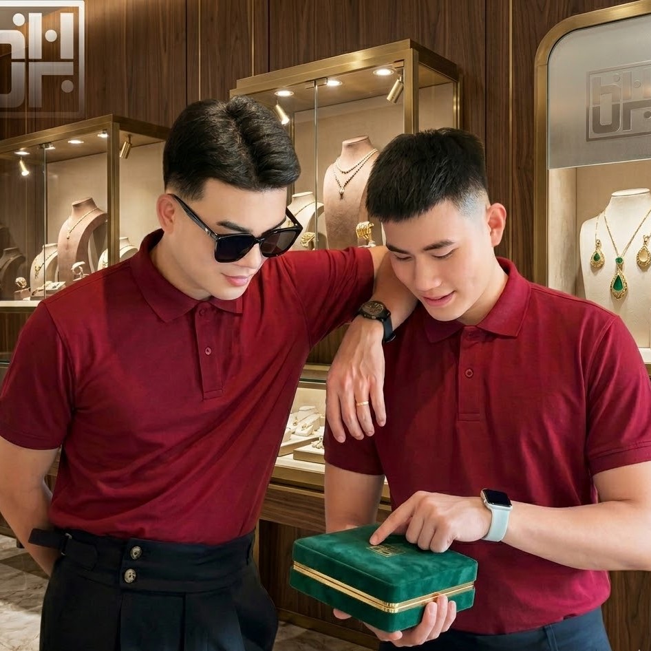 Mẫu áo cửa hàng Jewelry màu đỏ 