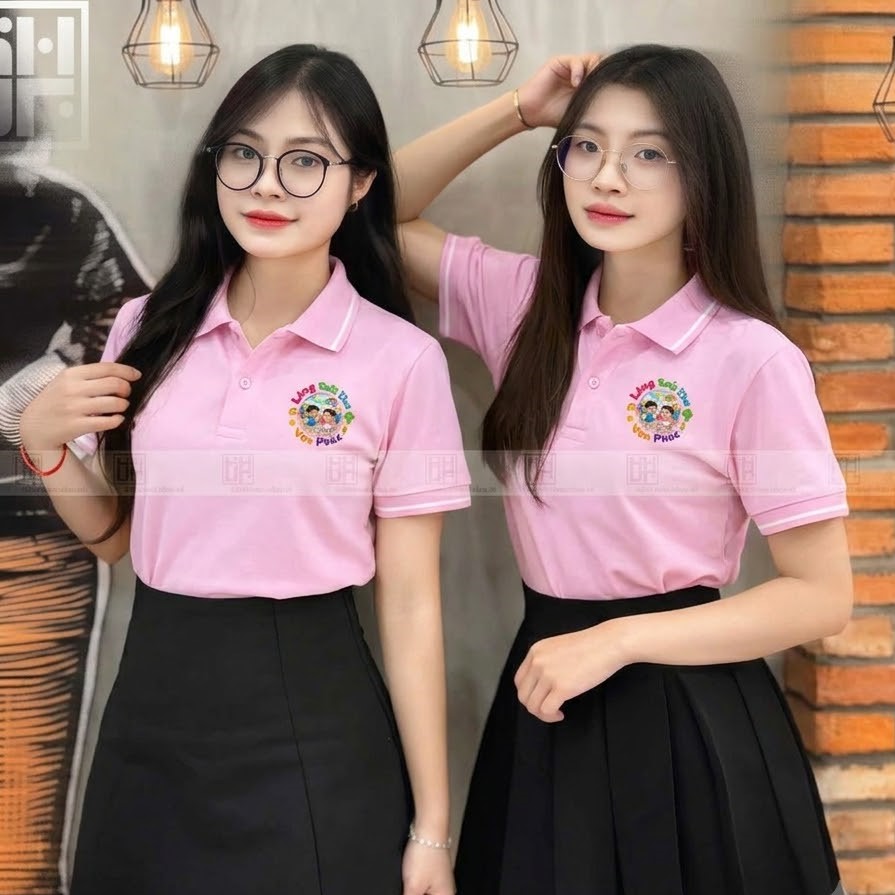 Mẫu áo polo đồng phục màu hồng