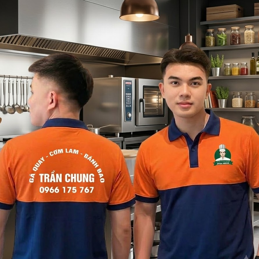  Mẫu áo polo đồng phục màu cam xanh cho quán gà quay cơm lam