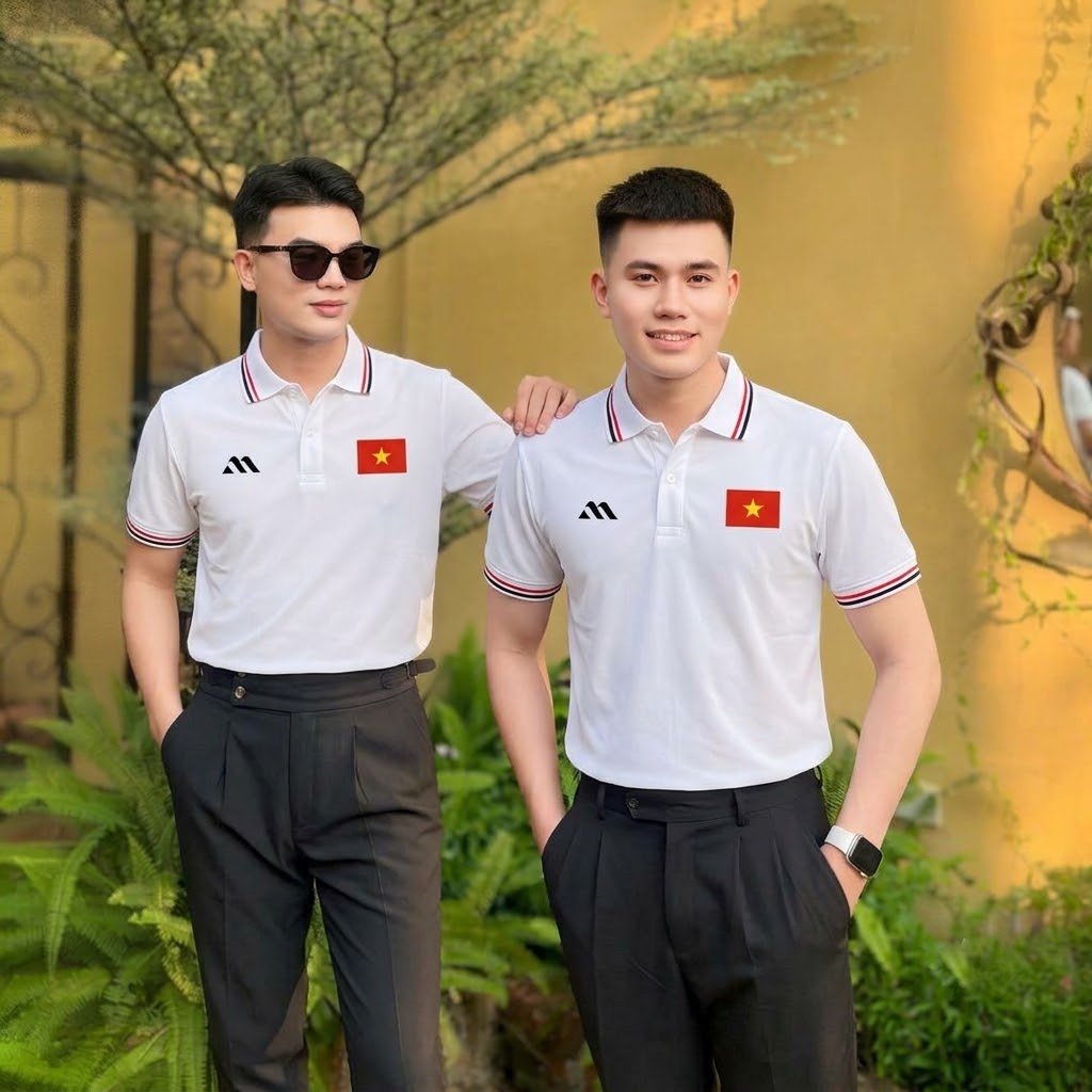 Mẫu áo polo đồng phục màu trắng phối viền 