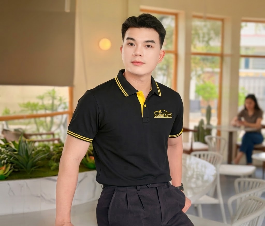 Mẫu áo polo màu đen phối vàng