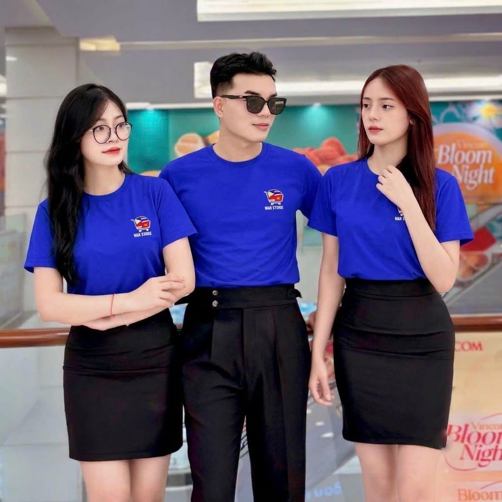 Đồng phục áo thun cửa hàng màu xanh 